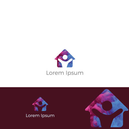Colorful Happy home real estate vector logo icon, apartment for students, charity support poor orphanage house logo.のイラスト素材
