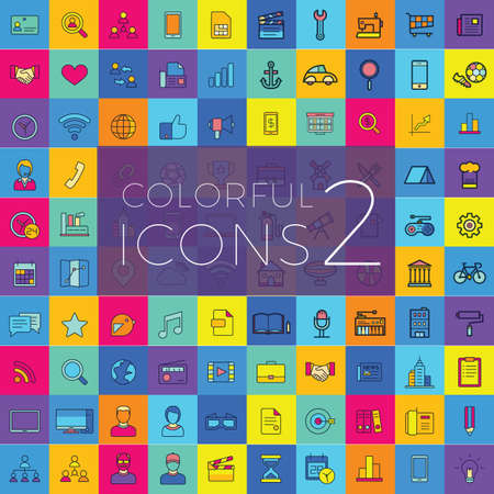 Web vector icons, Colorful icon designs, flat icons set,のイラスト素材