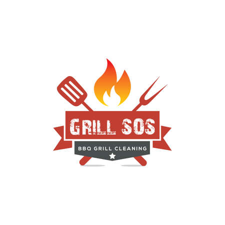 Barbecue party icon logo design, bbq grill vector, restaurant fast food illustration.のイラスト素材
