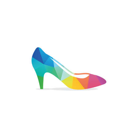 Low poly woman's colorful shoe isolated. polygonal shoe vector,のイラスト素材