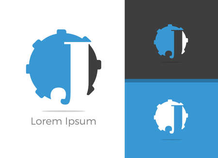 Mechanic and repairing service letter J logo design, J letter in gear vector icon.のイラスト素材