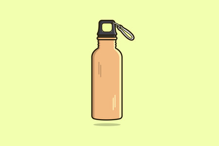 Water bottle with carry strap vector icon illustration. Drink objects icon design concept, Gym bottle, School water bottle, Drinking water, Fitness flask, Sport water bottle,のイラスト素材