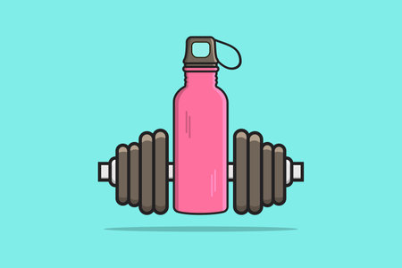 Gym Exercise Dumbbell with Water Bottle vector icon illustration. Gym fitness icon design concept. Body fitness, Health care, Gym exercise, Gym and fitness, Fitness flask, Sport.のイラスト素材