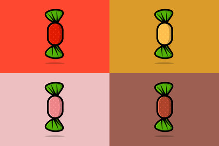 Set of Candy in Wrapper vector illustration. Food object icon concept. Christmas sweet candy collection vector design. Christmas decorative elements icon.のイラスト素材