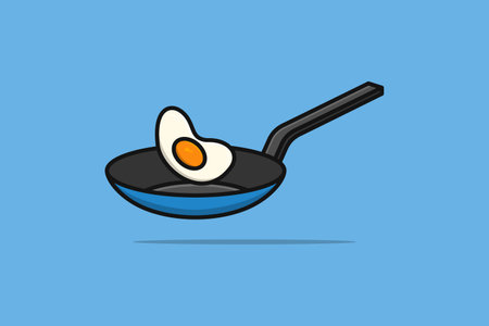 Floating Egg Fried with Fry Pan vector illustration. Food object icon concept. Breakfast egg food in pan vector design.のイラスト素材