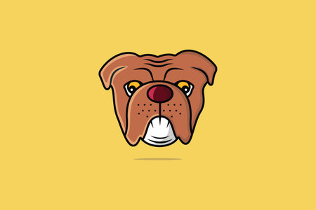 Sad Bulldog Head cartoon vector illustration. Animal nature icon concept. Bulldog face vector design with shadow on light orange background.のイラスト素材