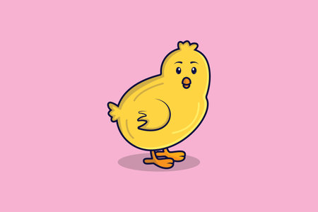 Cute cartoon baby chicken vector illustration. Animal nature icon concept. Funny yellow chicks in simple kawaii style vector design with shadow on pink background.のイラスト素材
