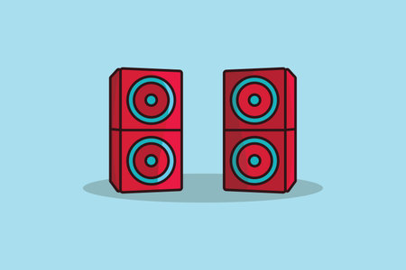 Modern Two Acoustic System Red Audio Speaker vector illustration. Musical instrument icon concept. Electronic bass device for listening music enjoying sound of speaker vector.のイラスト素材