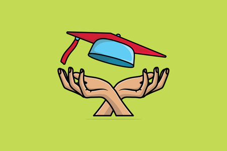 Graduation Hat with Students Hands vector illustration. Education object icon concept. Hands of graduates throwing graduation hats in the air vector design.のイラスト素材