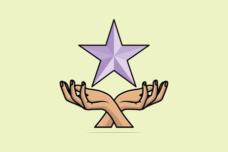 Human Hand Holding a Star vector illustration. Business objects icon concept. The best excellent business services rating customer experience concept.のイラスト素材