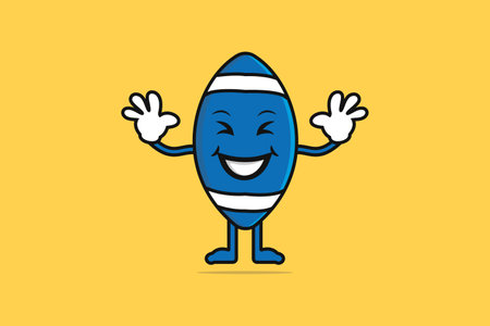 Funny Rugby Ball Cartoon Character vector illustration. People sports objects icon concept. Football mascot, American football cartoon vector design with shadow.のイラスト素材