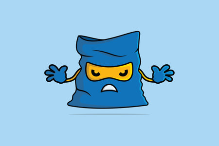 Santa Claus Blue Bag with Cartoon Face vector illustration. People holiday objects icon concept. Angry cartoon character Christmas bag vector design.のイラスト素材