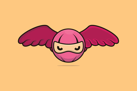 Flying Ninja Head with Wings vector illustration. Ninja people icon concept. Ninja cartoon character and wings vector design. Ninja logo vector head with angry face.のイラスト素材