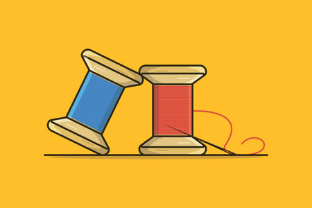 Spool Of Blue or Red Thread and Sewing Needle vector illustration. Beauty and fashion objects icon concept. Two thread and needle vector design.のイラスト素材