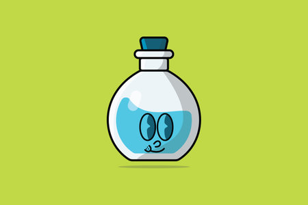 Potion Bottle with Cartoon Face vector illustration. Science object icon concept. Cartoon face with Potion vector design. Halloween drink design.のイラスト素材