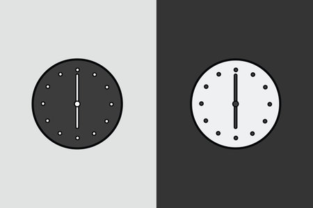 White and Black Wall Office Clock vector illustration. Home interior object icon concept. Simple...