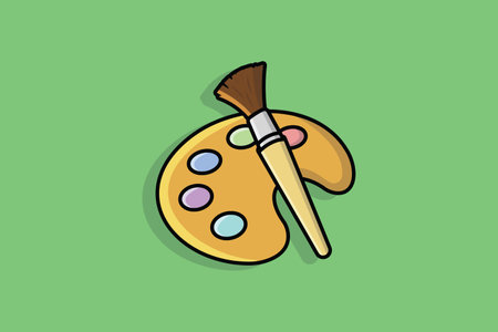 Paint Brush with Colorful Palette vector illustration. Painting tool element icon concept. Art and paint brush icon design on green background.のイラスト素材