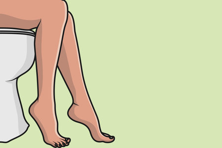 Woman Sitting On Toilet vector illustration, Part of people in the bathroom doing their routine hygiene procedures series. People fashion icon concept.のイラスト素材