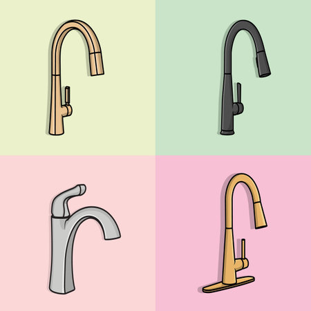 Set of Colorful Steel Water Supply Faucets For Bathroom And Kitchen Sink vector illustration. Home interior objects icon concept. Collection of Kitchen faucet icon , bathroom icon logo design.のイラスト素材