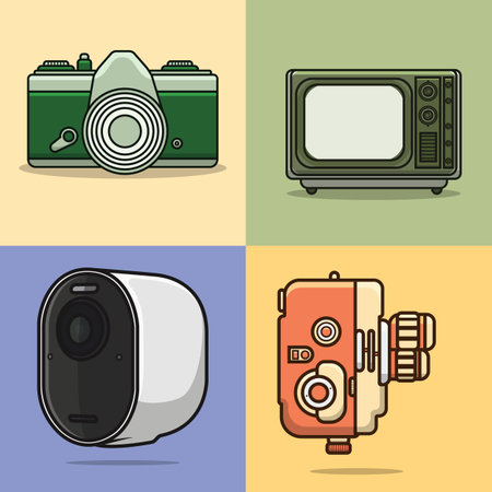 Collection of Digital Cameras vector illustration. Science and technology objects icon concept. Digital CCTV Cameras and Photography, Shooting Camera or Television vector design.のイラスト素材