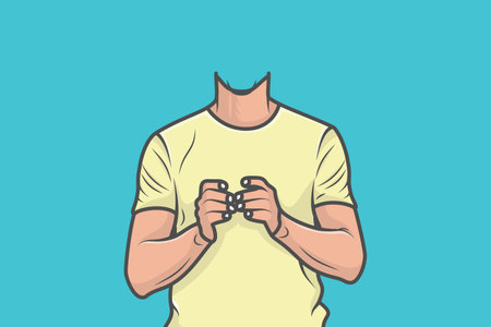 Young Boy Body without Head vector illustration. People object icon concept. Vector design of a body that shows with hands.のイラスト素材