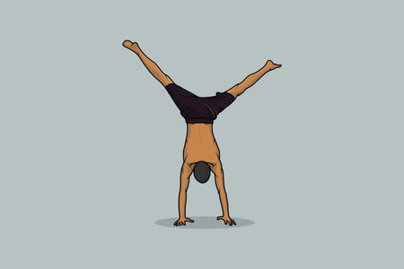 Sports young man doing yoga and fitness exercises vector illustration. Sports yoga icon concept. Healthy lifestyle fitness activity.のイラスト素材