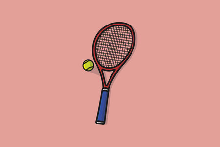 Tennis Ball with Racket vector illustration. Sport object icon design concept. Racket hitting a Green ball vector design.のイラスト素材