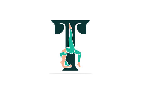 Sports yoga women in letter T vector design. Alphabet letter icon concept. Sports young women doing yoga exercises with letter T logo design.のイラスト素材
