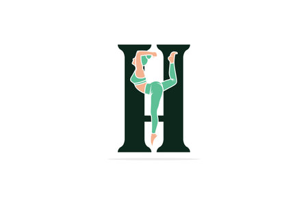 Sports yoga women in letter H vector design. Alphabet letter icon concept. Sports young women doing yoga exercises with letter H logo design.のイラスト素材