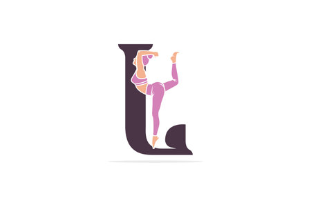 Sports yoga women in letter L vector design. Alphabet letter icon concept. Sports young women doing yoga exercises with letter L logo design.のイラスト素材