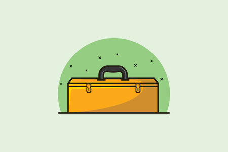Mechanic Repairing Tool Box vector illustration. Mechanic and Plumber working tool equipment icon concept. Portable yellow metal tool box vector design with shadow.のイラスト素材