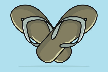 Simple Men Beach Footwear Slipper or Sandal Pair vector illustration. Beauty fashion objects icon concept. Pair of boys unique style slipper vector design with shadow.のイラスト素材