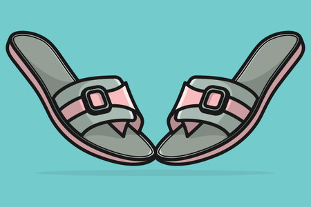 Modern Simple Women Slipper Shoes Pair vector illustration. Beauty fashion objects icon concept. Pair of girls fashion slipper vector design.のイラスト素材