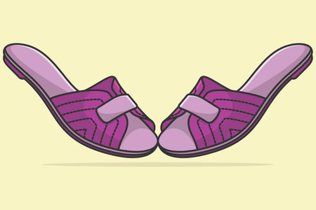 Pair Of Women Flat Slipper Shoes vector illustration. Beauty fashion objects icon concept. Fashionable woman unique slipper pair vector design with shadow.のイラスト素材