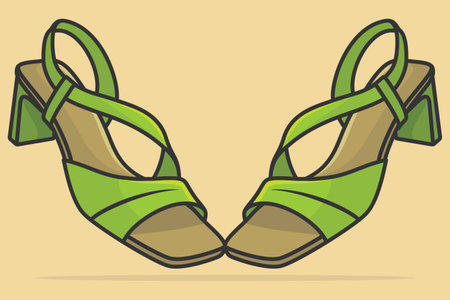 Pair Of Glossy Bright Colorful Woman Sandals Shoes vector illustration. Beauty fashion objects icon concept. Trendy girls party footwear sandals pair vector design.のイラスト素材