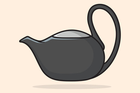 Beautiful Grey Tea Kettle vector illustration. Kitchen interior object icon concept. Morning Tea Teapot with closed lid icon design on light orange background.のイラスト素材