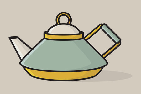 Simple Style Kettle vector illustration. Kitchen interior object icon concept. Kitchen Teapot with closed lid vector design with shadow. Restaurant kettle icon logo.のイラスト素材