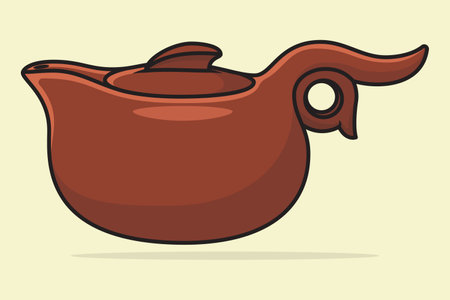 Restaurant Teapot with Closed Lid vector illustration. Kitchen interior object icon concept. Brown metal teapot icon design with shadow.のイラスト素材
