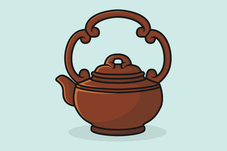 Old Style Teapot with Closed Lid vector illustration. Kitchen interior object icon concept. Metal old teapot icon design with shadow.のイラスト素材