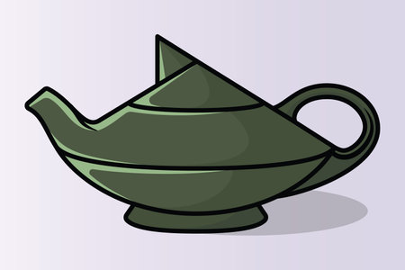 Green Teapot vector illustration. Kitchen interior object icon concept. Breakfast Teapot with closed lid vector design on light orange background. Restaurant kettle icon logo.のイラスト素材