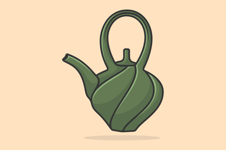 Green Teapot vector illustration. Kitchen interior object icon concept. Breakfast Teapot with closed lid vector design on light orange background. Cafe and Restaurant icon logo.のイラスト素材