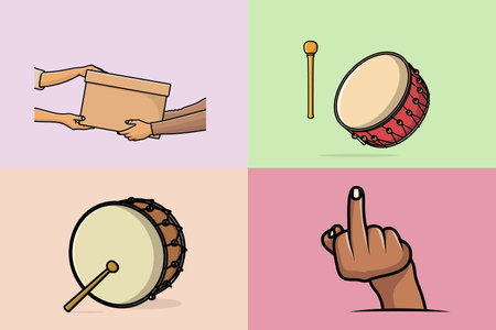 Collection of Drum with sticks with Hands vector illustration.のイラスト素材