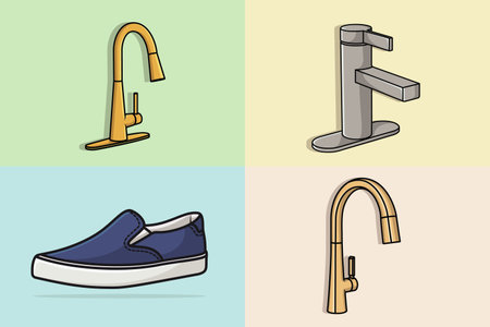 Set of Colorful Steel Water Supply Faucets For Bathroom And Kitchen Sink with Shoe Vector Illustration.のイラスト素材
