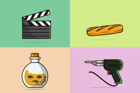 Set of BBQ with Potion Bottle, Electric gun vector illustration.のイラスト素材