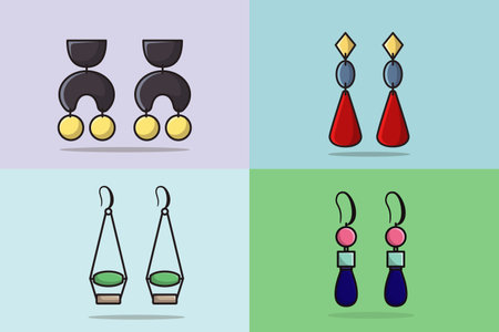Collection of Earrings jewelry vector illustration. Beauty fashion objects icon concept. Women's earrings jewelry decoration in unique style vector design.のイラスト素材