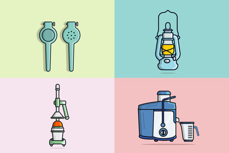 Collection of Manual Juice Squeezer with Oranges and Lemon Squeezer and Lamp vector illustration.のイラスト素材