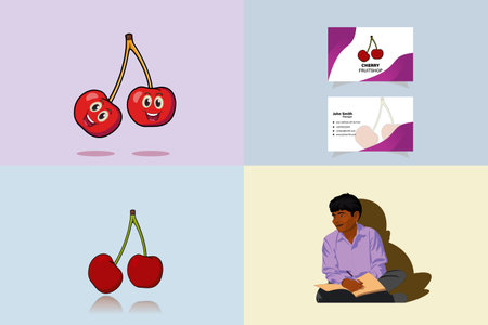 Collection of Cute cherry cartoon characters with mouths open and happy   design icon illustration.