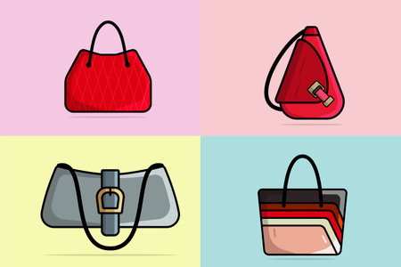 Collection of Women Fashion Clutch Leather Purses or Bags vector illustration. Beauty fashion objects icon concept. Set of modern evening handbags vector design.のイラスト素材