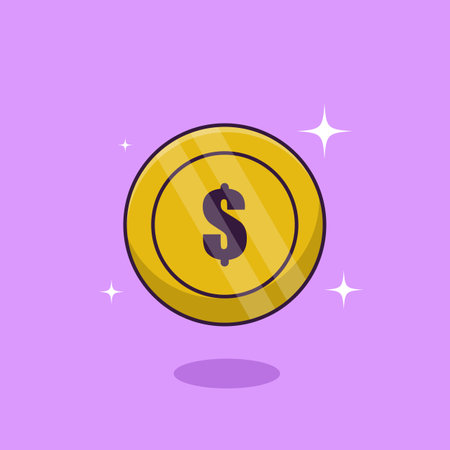 Gold Coin Money Floating Cartoon Vector Icon Illustration. Business Finance Icon Concept Isolated Premium Vector. Flat Cartoon Styleのイラスト素材