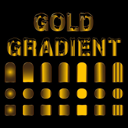 gold gradient text and shapes on a black background, perfect for adding a touch of luxury to your designsのイラスト素材